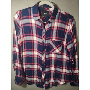 Rails Women's Long Sleeve Plaid‎ Button Down Flannel Shirt SZ XS Blue Pink White